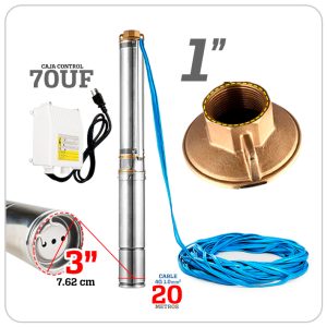 BOMBA TAUROS T/LAPIZ 0.75 HP 3" 110V 70UF SALIDA 1"