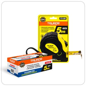 CAJA FLEXOMETRO TAUROS 5 METROS NEGRO AMARILLO PUNTA IMANTADA