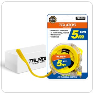 CAJA FLEXOMETRO TAUROS 5 METROS TRANSPARENTE PUNTA IMANTADA CAJAS