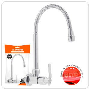 LLAVE TAUROS FREGADERO FLEXIBLE PARED CROMADA FINA PALETA