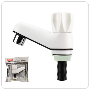 LLAVE TAUROS LAVAMANOS PLASTICA BLANCA POMO REDONDO